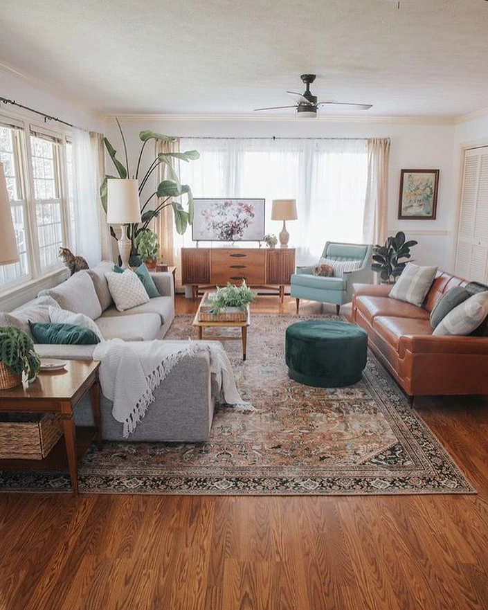 Step into the free-spirited charm of our bohemian living room, where vibrant hues, eclectic patt